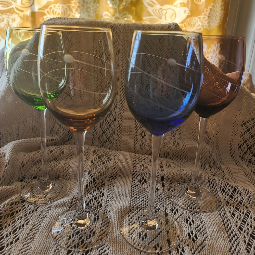 Lenox Tuscany‎ Seasons (4) Water Goblets, 9¼" SET- Blue Amber Green Purple